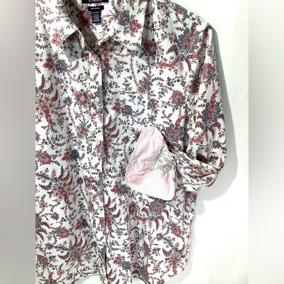 Chaps Woman’s Blouse Size XXL Color White w Floral Print 3/4 Sleeves Button Up - Picture 10 of 13